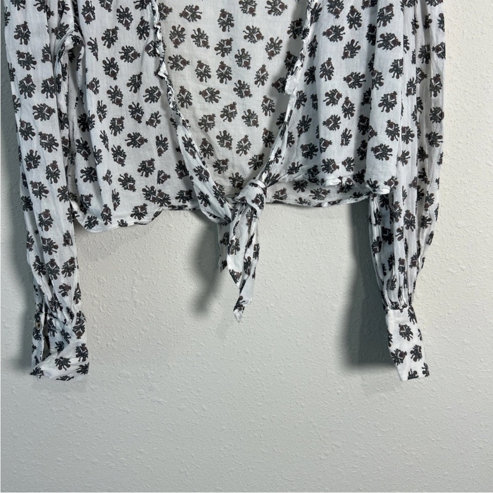 Urban Outfitters Women's Lg White Floral Cropped Top Long Sleeve Tie Closure - Picture 4 of 10